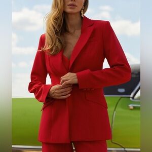 Tomaso Stefanelli Women’s Red silk blazer & pencil skirt set Size 40 Vintage